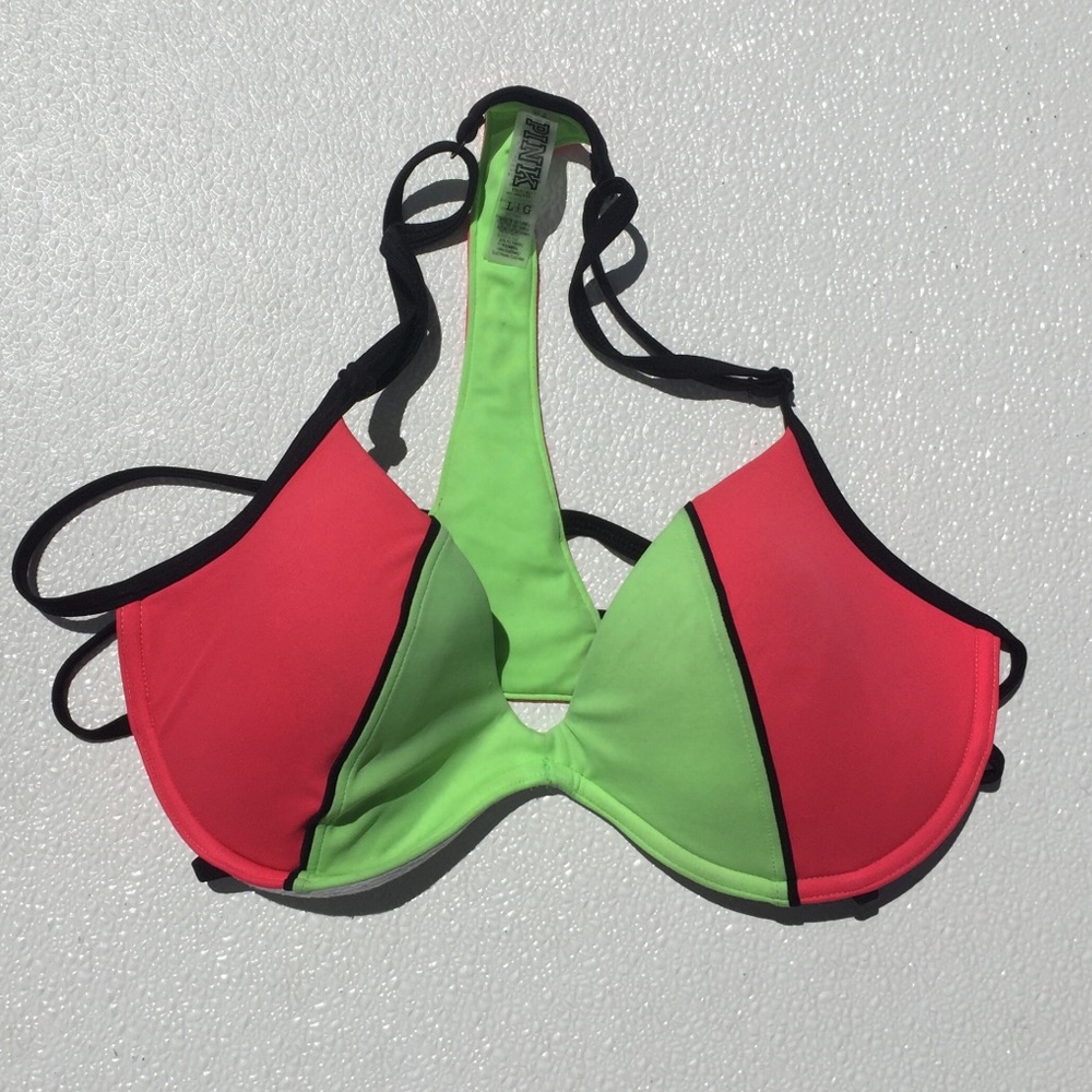 PINK Victoria Secret Bikini Top Pink/ Green Large